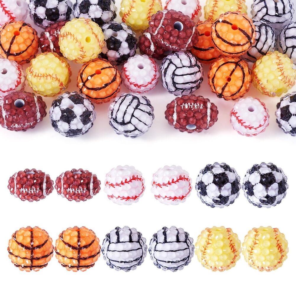 6665 30Pcs Rhinestone Beads Sports Ball Chunky Bubblegum Bead Rugby